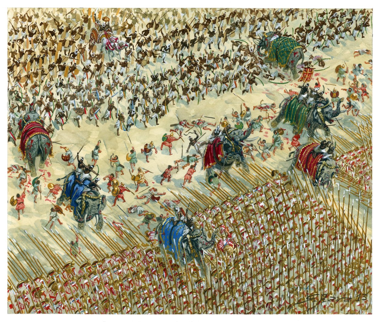 Bitva u Hydasp Alexandr a Porus v roce 327 př. n. l. - Alexandr Veliký pokračuje v dobývání údolí Indu - Alexandr Veliký proti králi Porovi v bitvě u Hydasp - Ilustrace Giuseppe Rava od Giuseppe Rava