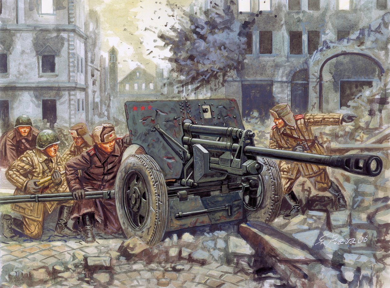 Druhá světová válka: Ruské těžké protitankové dělo 76 mm - Druhá světová válka: ruské protitankové dělo - Ilustrace Giuseppe Rava od Giuseppe Rava