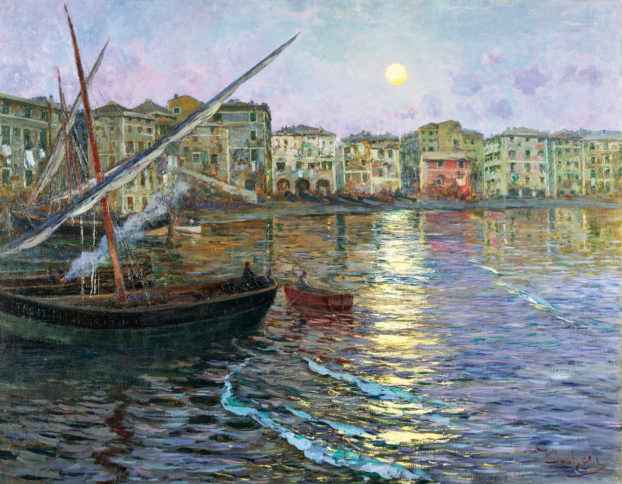 Lunární poezie Ligurie, od Giuseppe Sacheri (1863-1950), olej na plátně od Giuseppe Sacheri