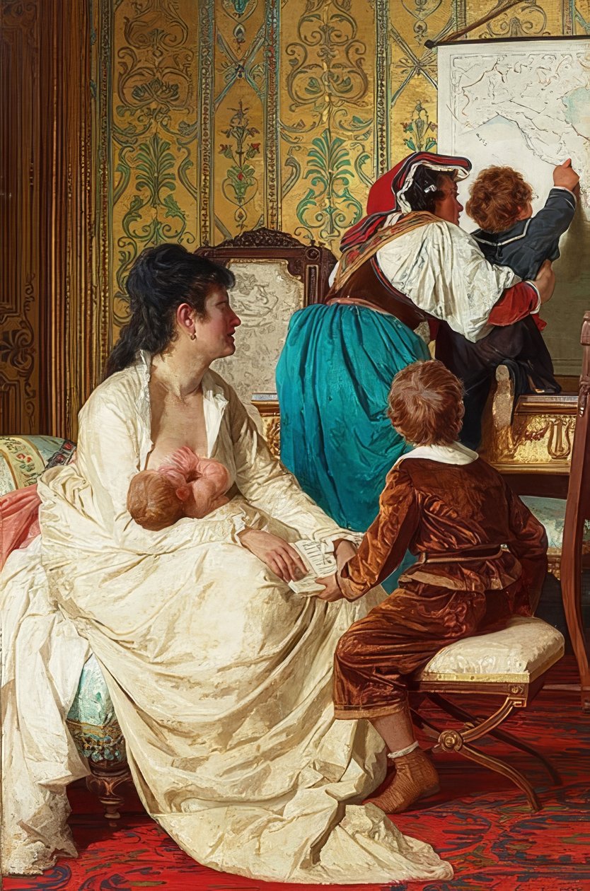 Radosti dobré matky (Le gioie della buona mamma). 1877 od Giuseppe Sciuti