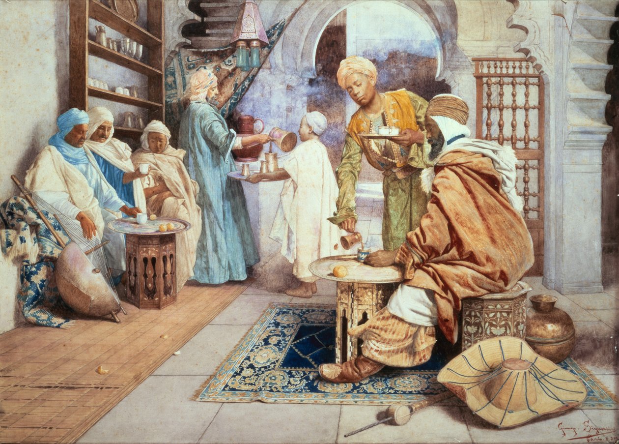 Arab Cafe (akvarel na papíře) od Giuseppe Signorini