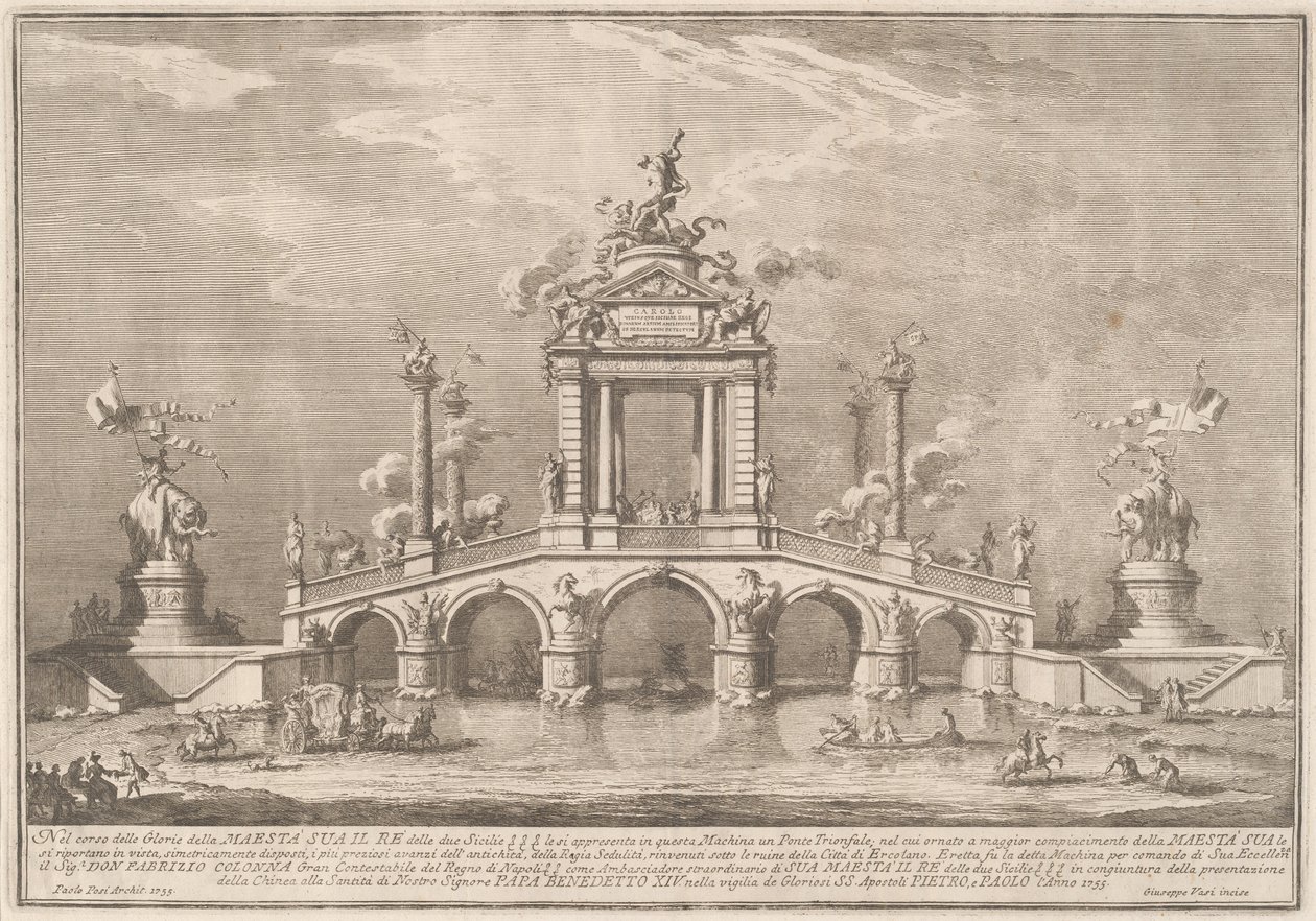 Triumfální most zdobený relikviemi města Ercolano, 1755. od Giuseppe Vasi