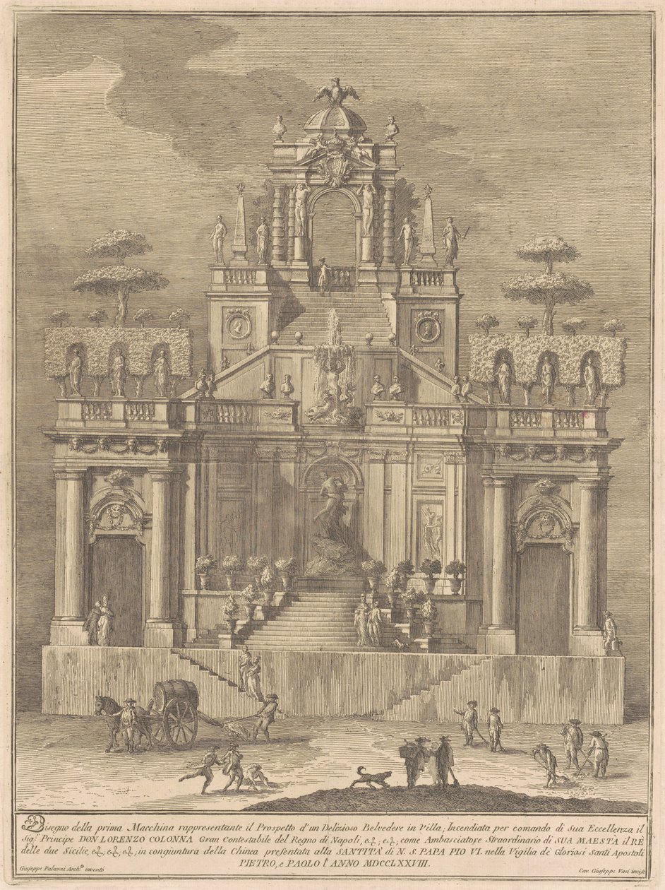 Prima Macchina pro Čínu z roku 1778: Venkovský Belevedere s Herkulem a Antaeem od Giuseppe Vasi, after Giuseppe Palazzi