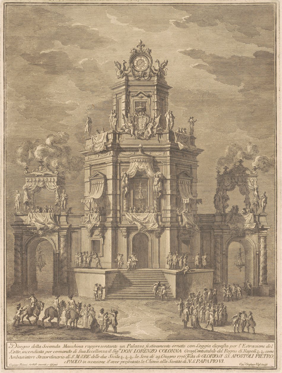 Seconda Macchina pro Čínu z roku 1776: Palác s lodžií pro losování od Giuseppe Vasi, after Giuseppe Palazzi