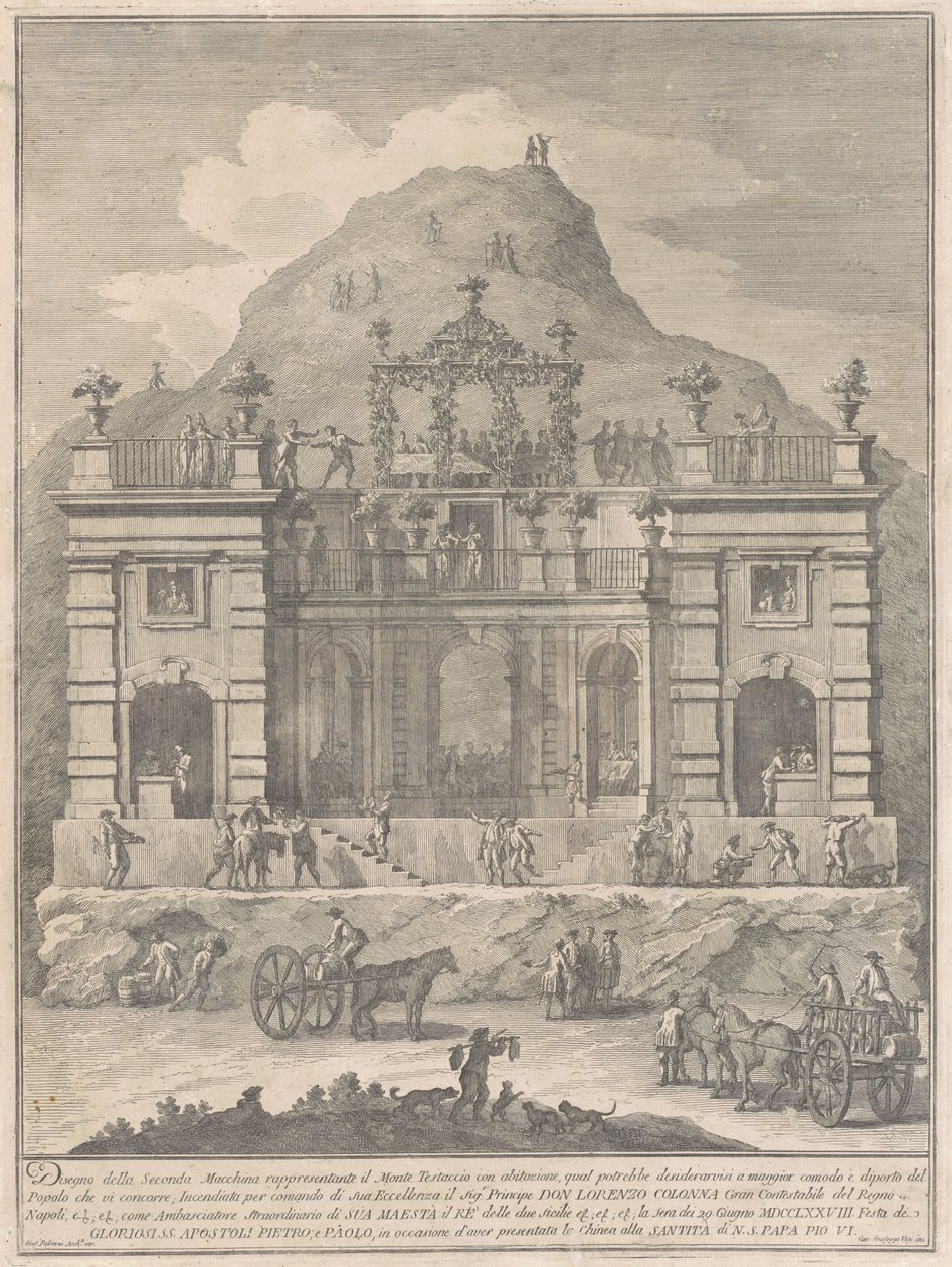 Druhý stroj pro Čínu z roku 1778: Obydlí poblíž Monte Testaccio od Giuseppe Vasi, after Giuseppe Palazzi
