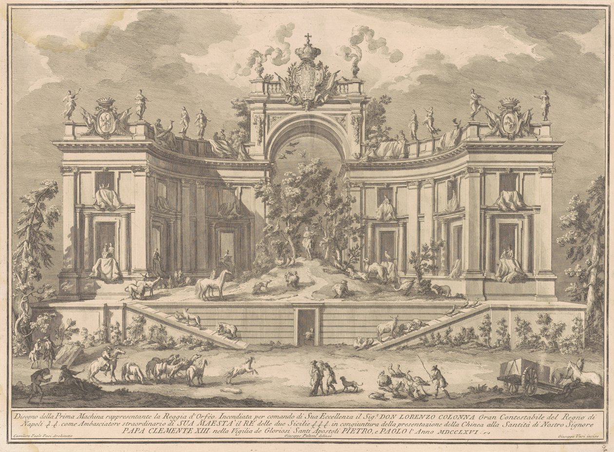Prima Macchina pro Čínu z roku 1766: Orfeův palác od Giuseppe Vasi, after Giuseppe Palazzi, after Paolo Posi