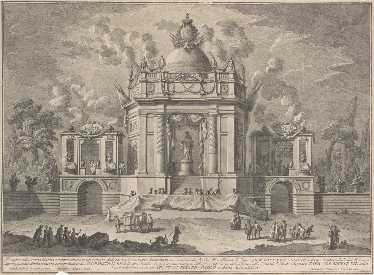 Prima Macchina pro Čínu z roku 1771: Asklépiův chrám od Giuseppe Vasi, after Giuseppe Palazzi, after Paolo Posi