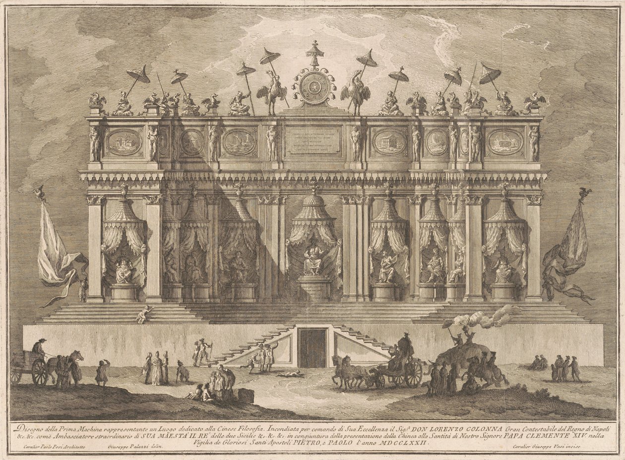 Prima Macchina pro Čínu z roku 1772: Budova zasvěcená čínské filozofii od Giuseppe Vasi, after Giuseppe Palazzi, after Paolo Posi