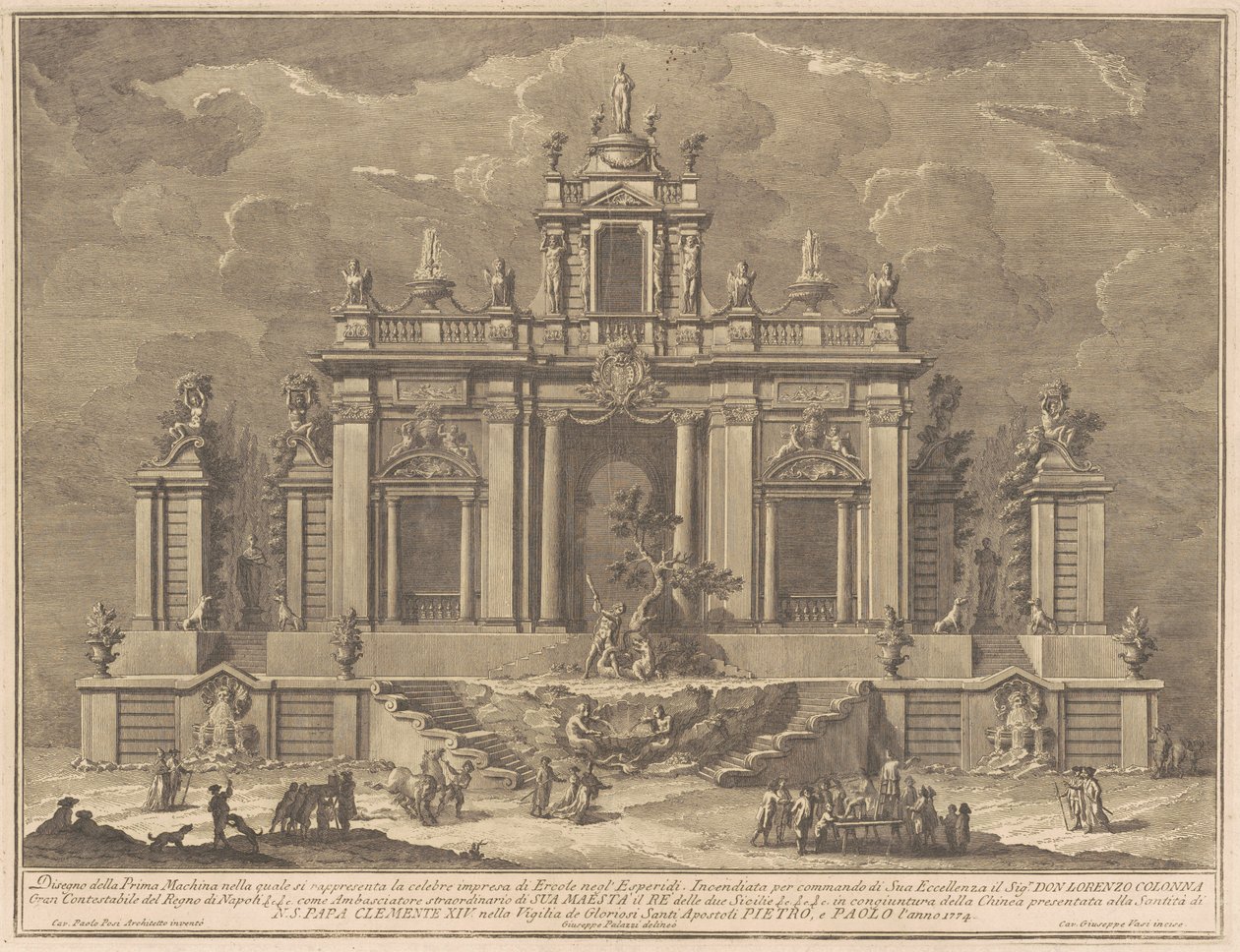 Prima Macchina pro Čínu z roku 1774: Herkules a drak v zahradě Hesperidek od Giuseppe Vasi, after Giuseppe Palazzi, after Paolo Posi