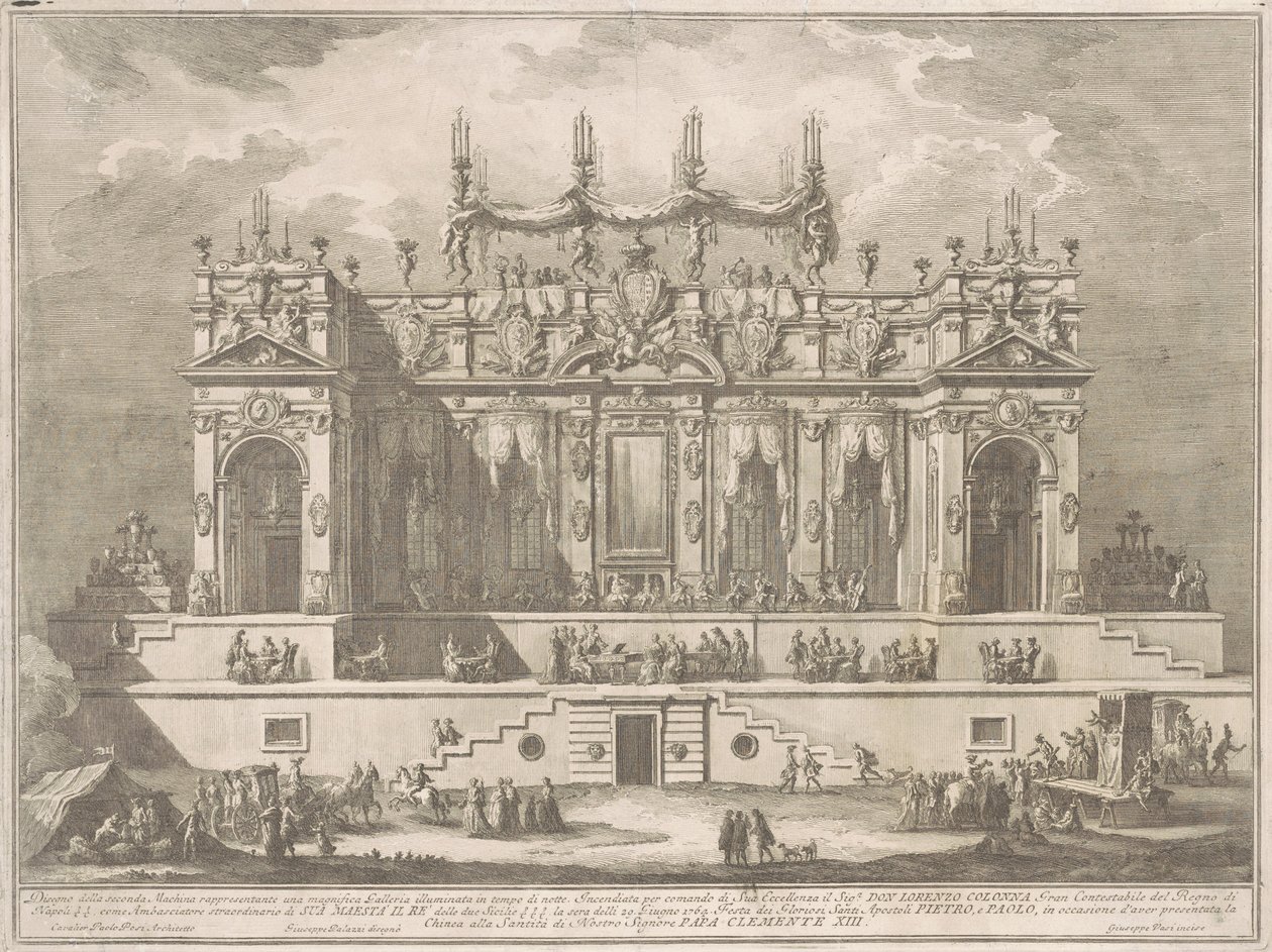 Seconda Macchina pro Čínu z roku 1764: Velkolepá galerie osvětlená v noci od Giuseppe Vasi, after Giuseppe Palazzi, after Paolo Posi