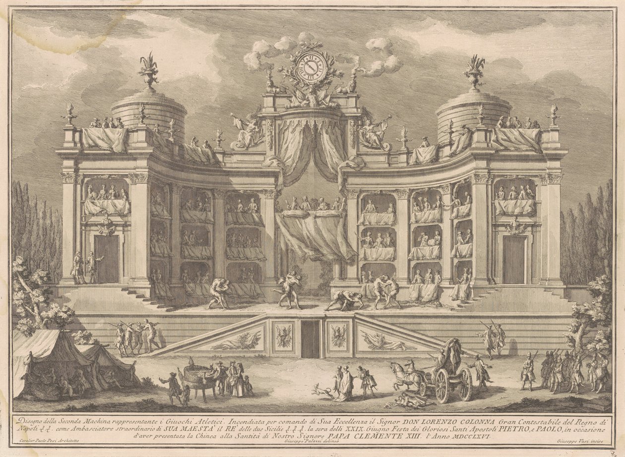 Seconda Macchina pro Čínu z roku 1766: Divadlo pro atletické hry od Giuseppe Vasi, after Giuseppe Palazzi, after Paolo Posi