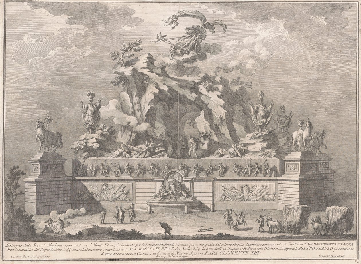 The Seconda Macchina for the Chinea of 1767: Mount Etna with the Forge of Vulcan   1247050   cs       czech Successfully Translated  Original: Fragment Translat: Fragment 1295025 cs czech Successfully Translated Original: Italiaans heuvellandschap met huiz od Giuseppe Vasi, after Giuseppe Palazzi, after Paolo Posi