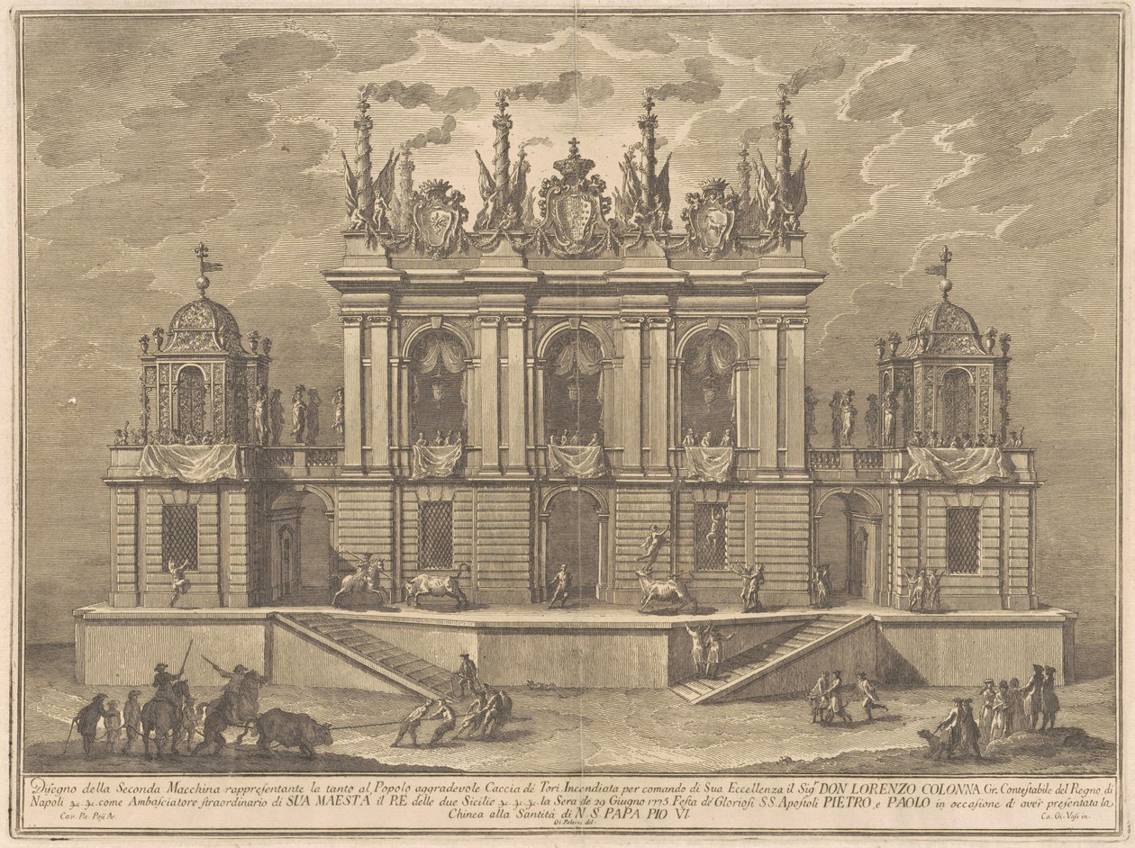 Seconda Macchina pro Čínu z roku 1775: Býčí zápas od Giuseppe Vasi, after Giuseppe Palazzi, after Paolo Posi