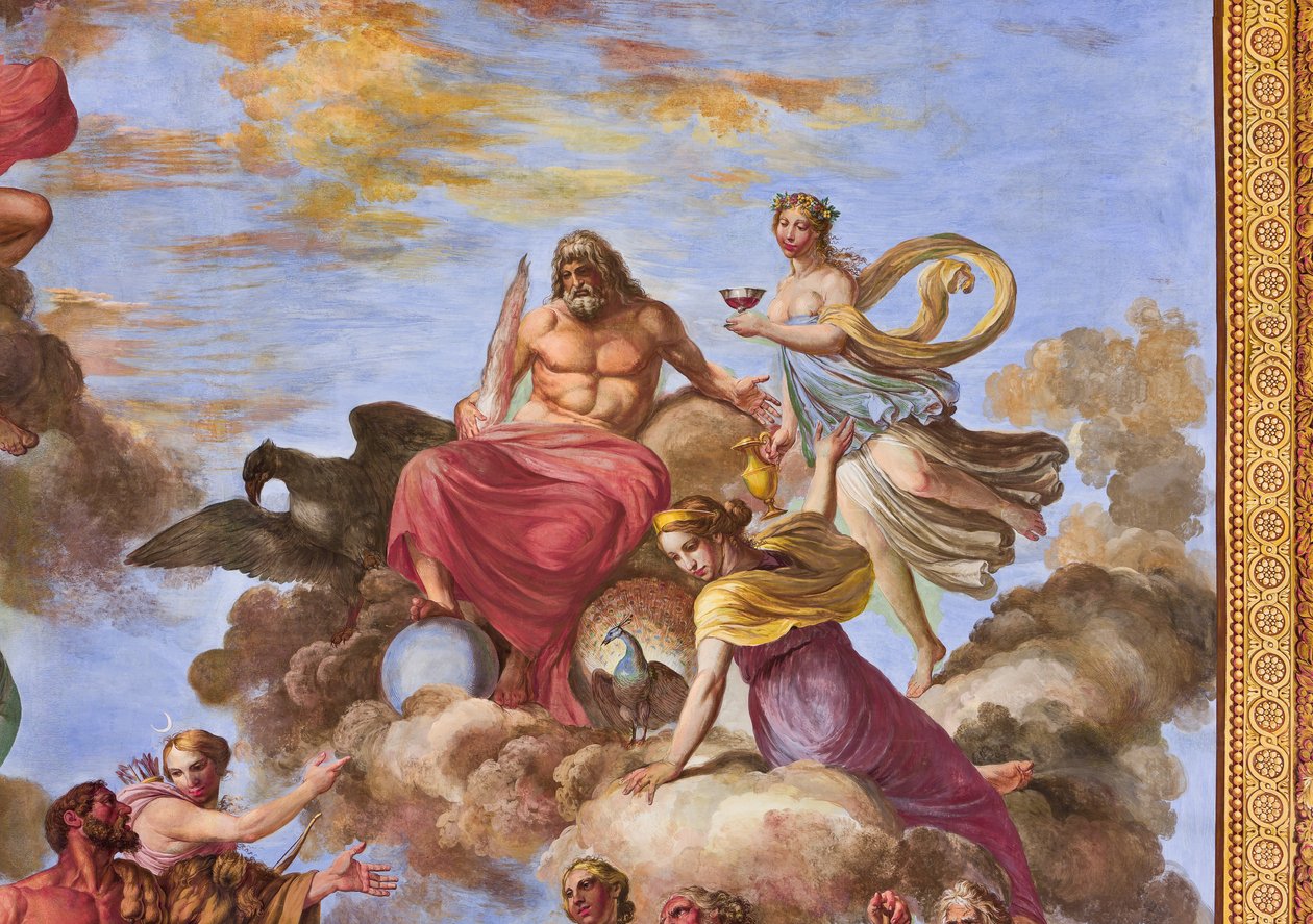 Detail představující Artemis a Jupiter s orlem, z Apoteózy Herkula od Giuseppe Velasco