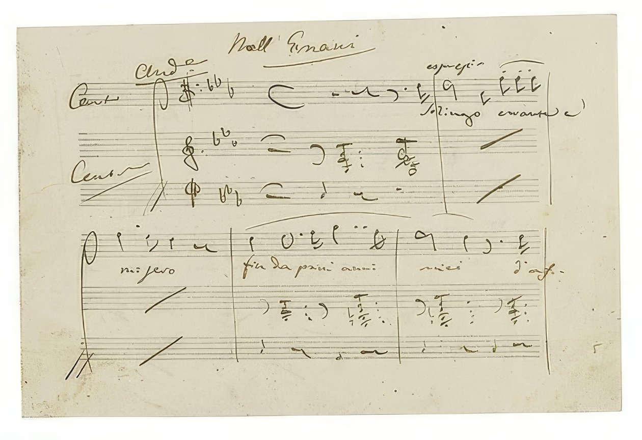 Autogram: Opera Ernani, Finalarie Solingo, errante e misero. Počátek 40. let 19. století od Giuseppe Verdi
