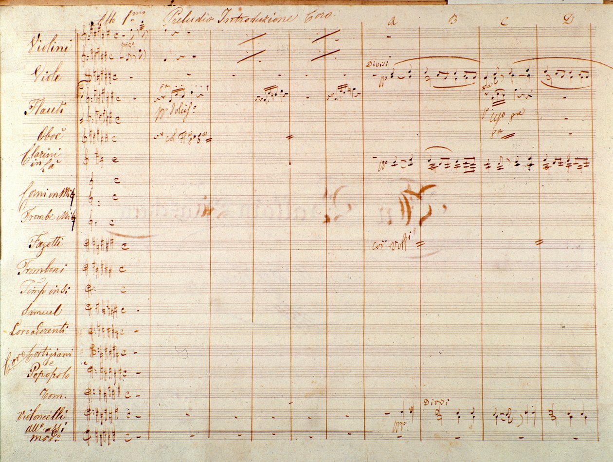 Strana prvního vydání partitury Maskovaný ples, opera Giuseppe Verdiho od Giuseppe Verdi