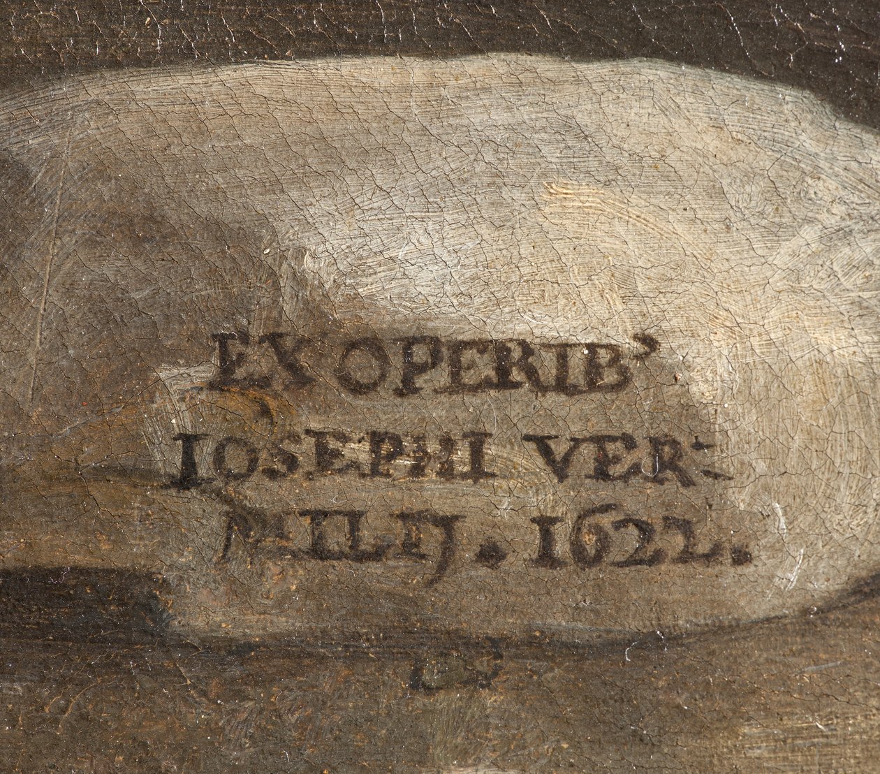 Podpis umělce, Narození Páně, detail, 1622 od Giuseppe Vermiglio