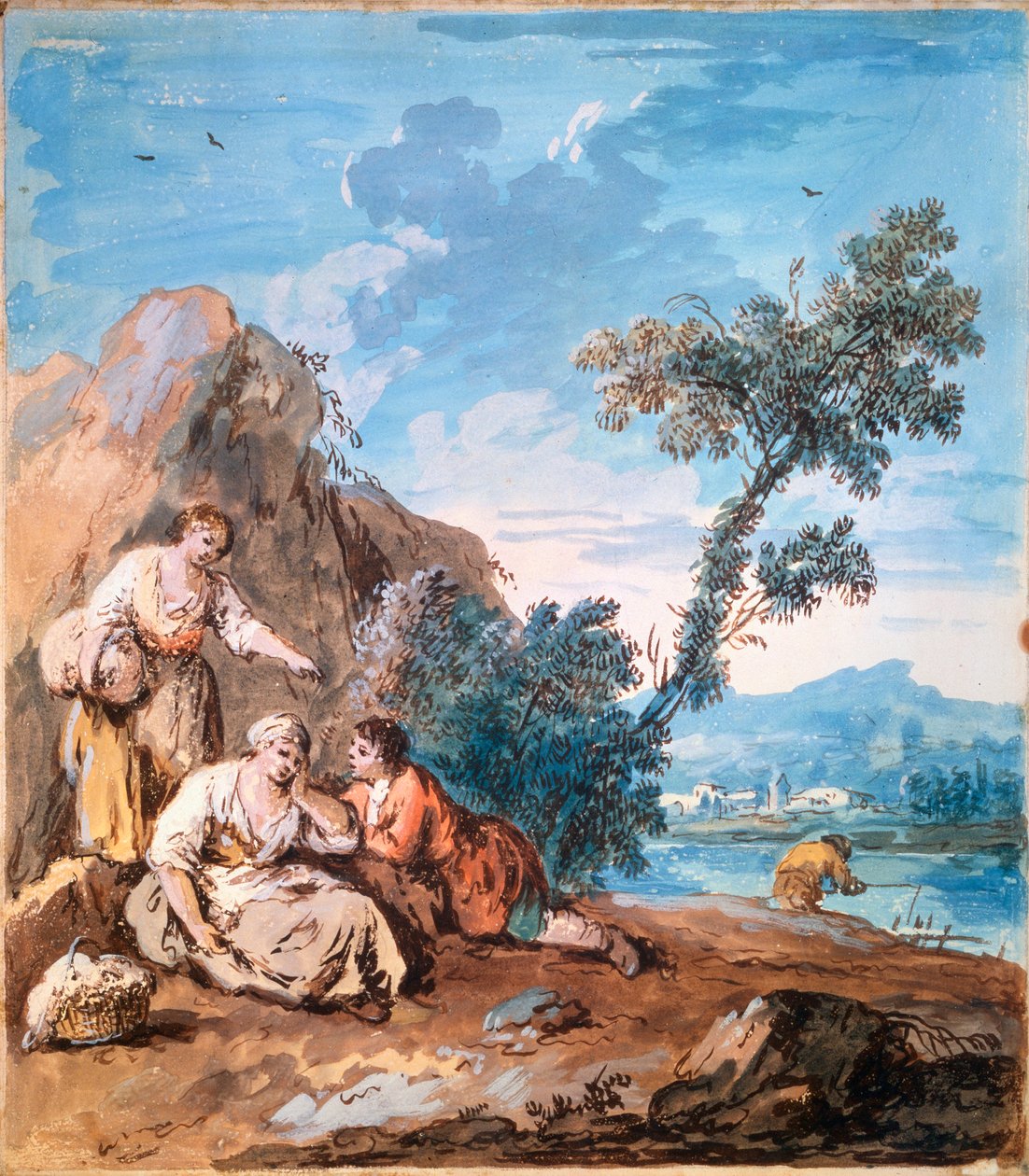 Tři rolníci odpočívající na břehu řeky, c1750. od Giuseppe Zais
