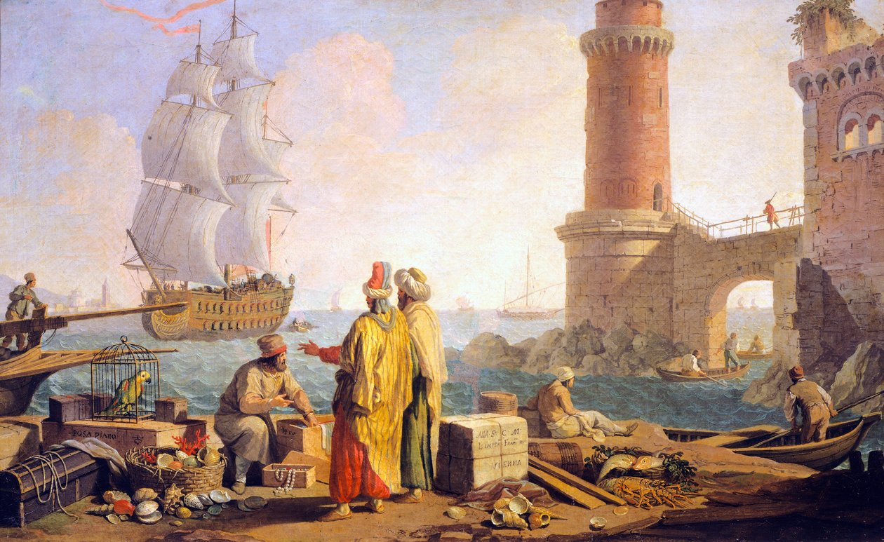 Pohled na přístav Livorno od Giuseppe Zocchi
