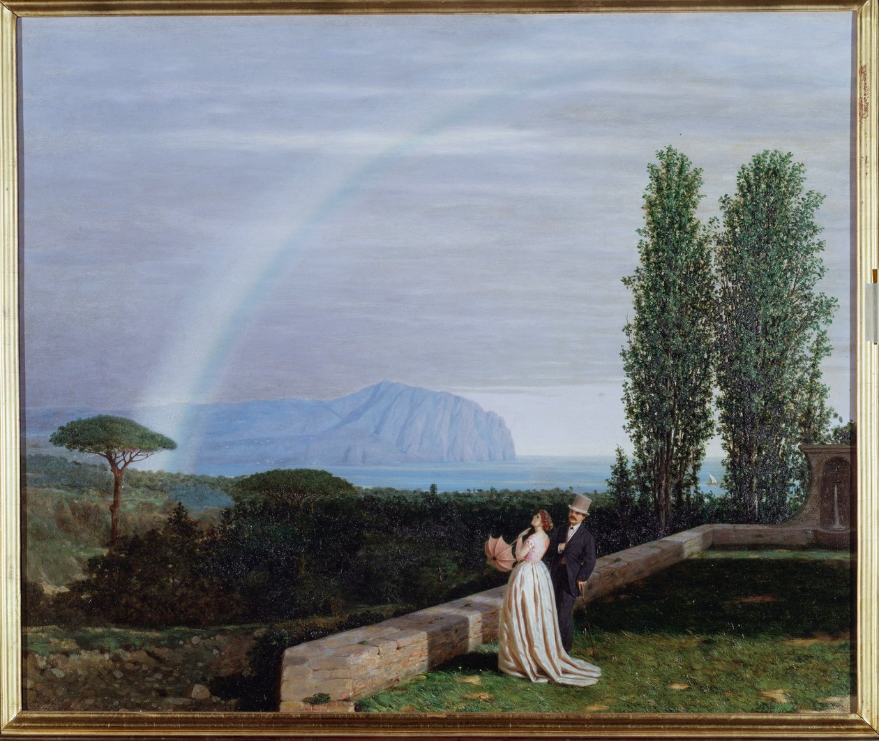 Krajina u Janova, pár při pohledu na duhu Obraz Giuseppe delle Piane (1832-1902) 1902 Rozměr 73x88 cm Genes, Galleria od Arte Moderna, inv 0260 od Giuseppe delle Piane