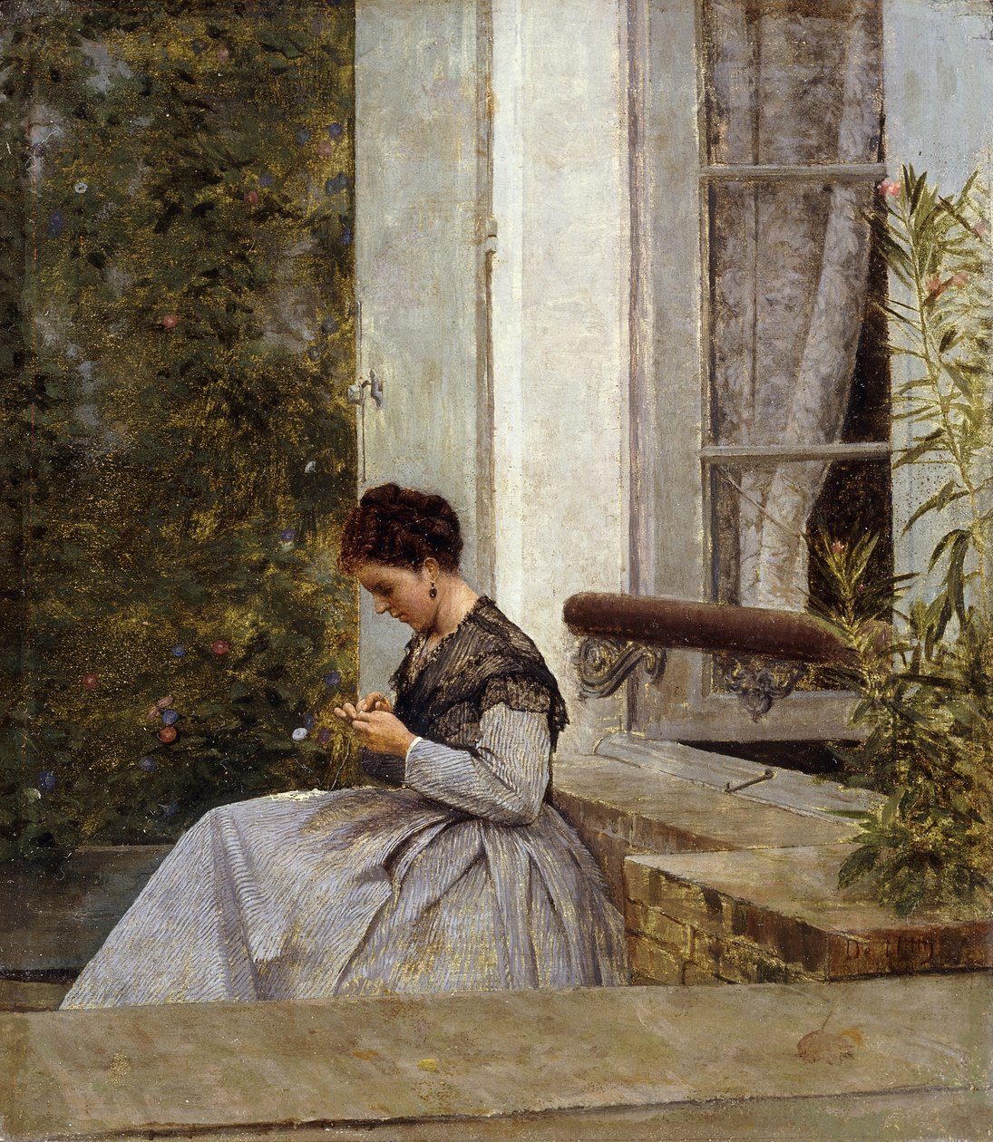 Žena háčkování, od Giuseppe or Joseph de Nittis