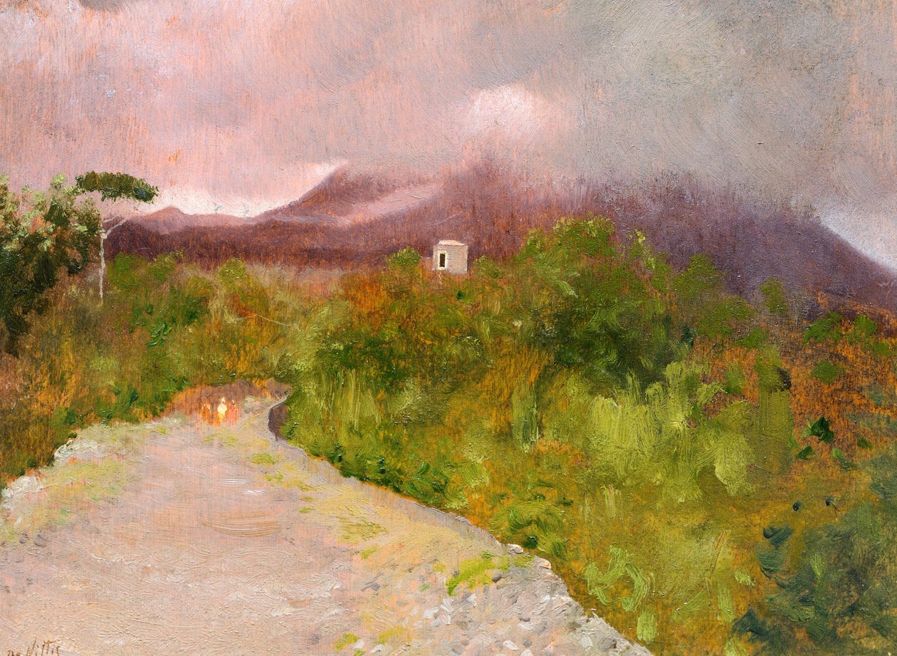 Fumarola z Vesuvu, cca 1871, od Giuseppe De Nittis (1846-1884), olej na plátně, 9x17 cm od Giuseppe or Joseph de Nittis