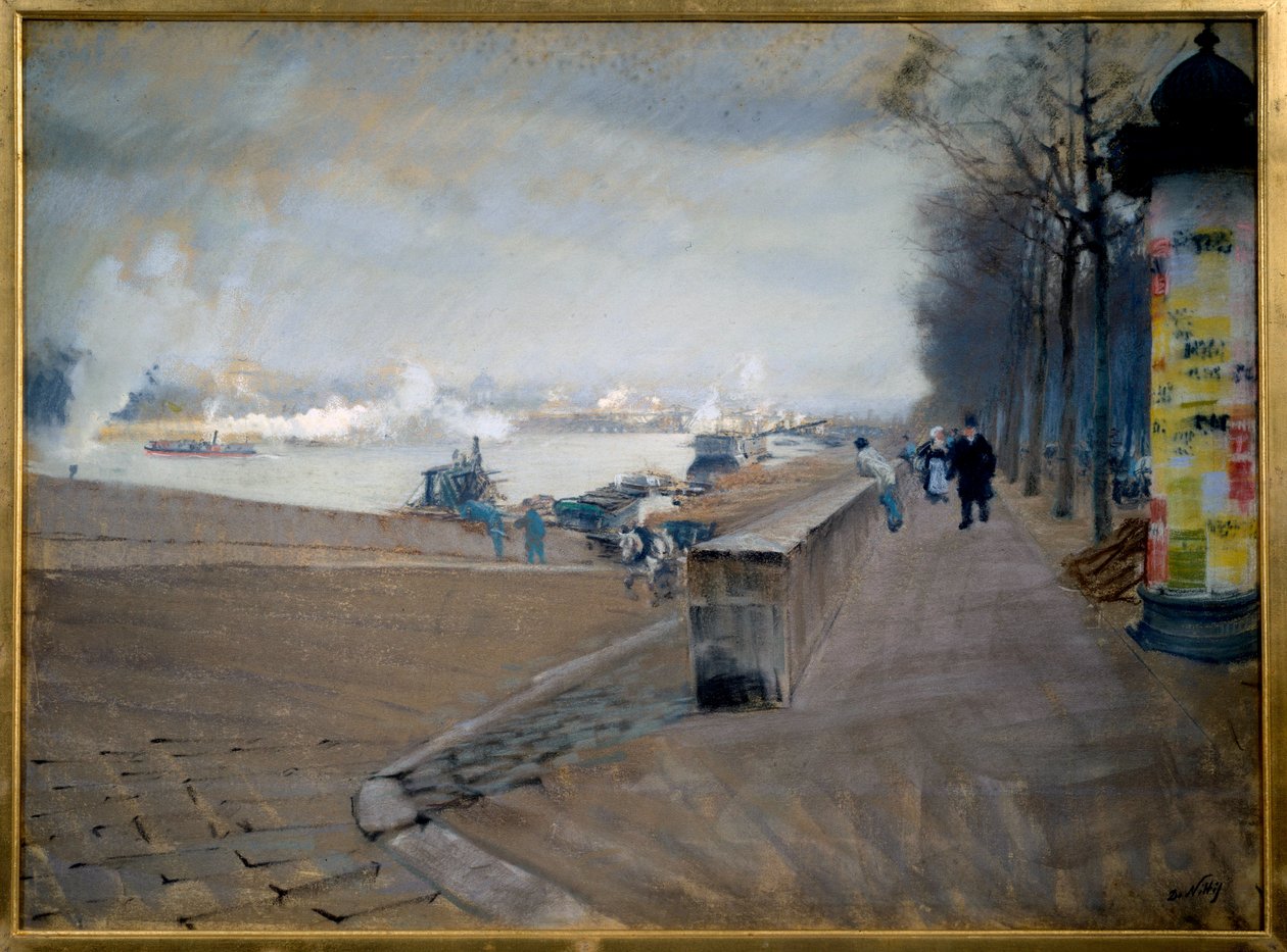 La Seine v Paříži. Obraz Giuseppe Nittis (1846-1884) od Giuseppe or Joseph de Nittis