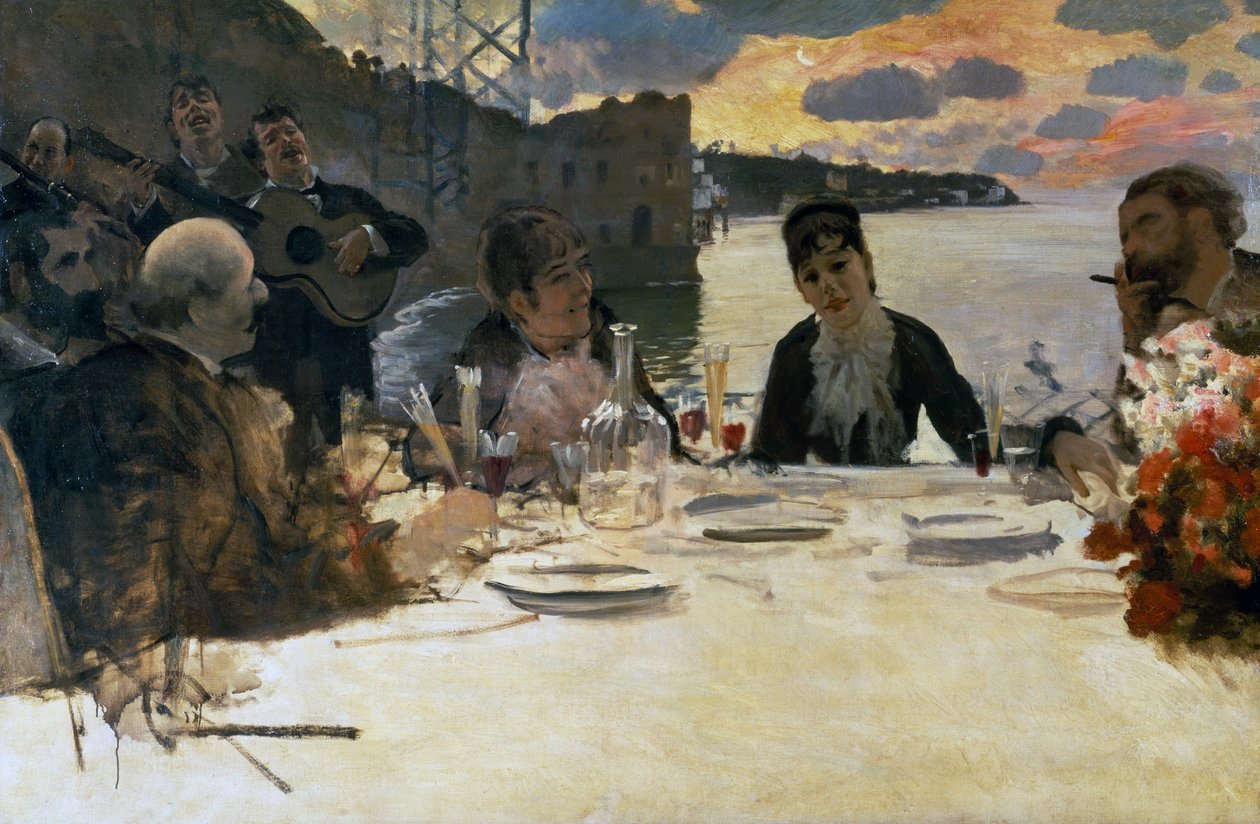 Oběd v Posillipu, kolem roku 1879 (olej na plátně) od Giuseppe or Joseph de Nittis