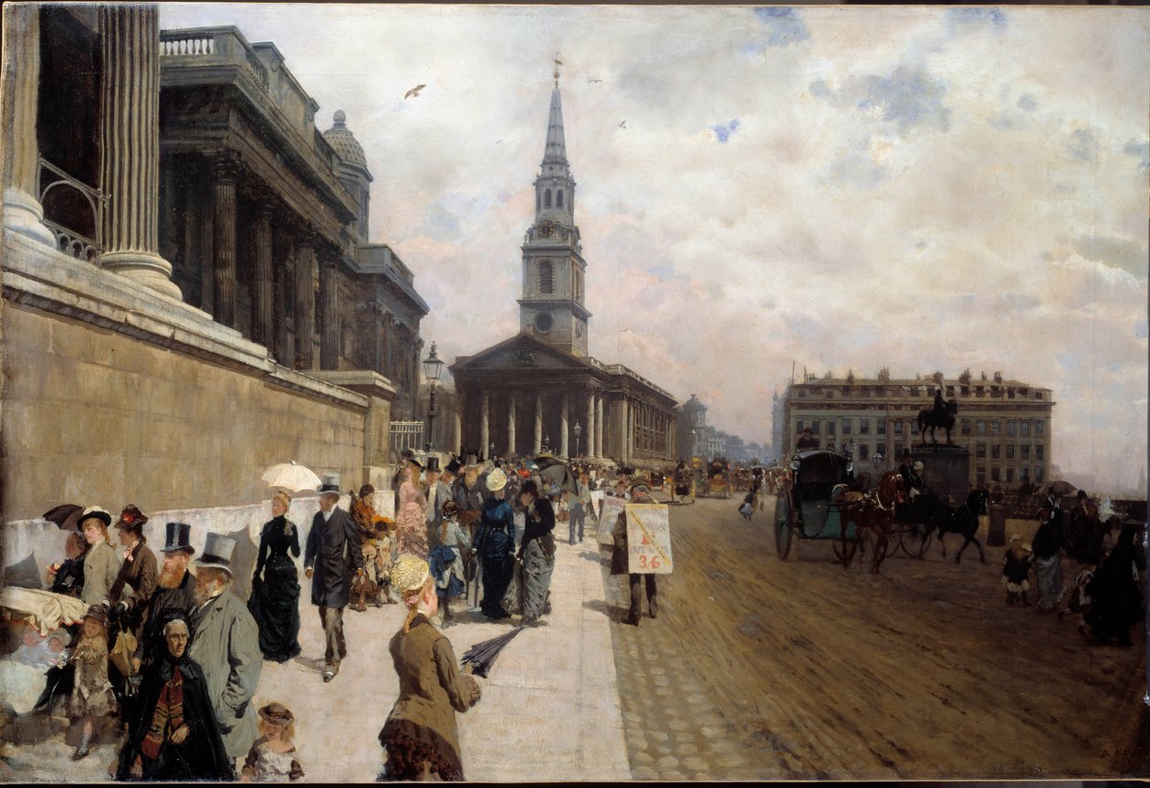 Národní galerie a kostel sv. Martina v Londýně Obraz Giuseppe de Nittis (1846-1884) od Giuseppe or Joseph de Nittis
