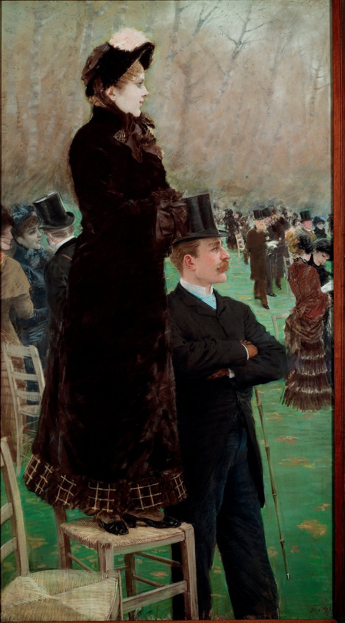 Závody v Bois de Boulogne Diváci sledují koňské dostihy od Giuseppe or Joseph de Nittis