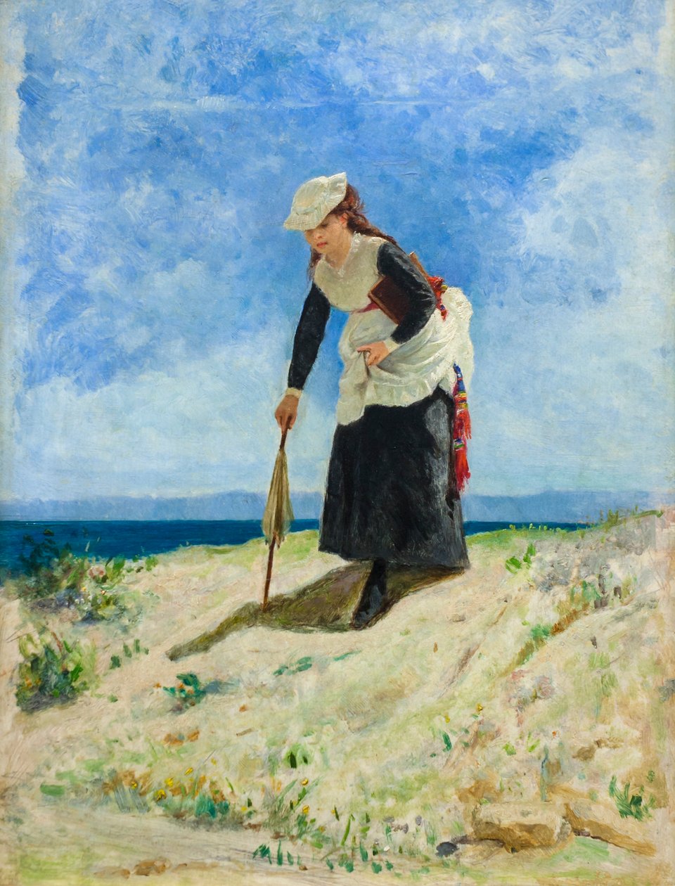 Žena na pláži, cca 1875 (olej na plátně) od Giuseppe or Joseph de Nittis