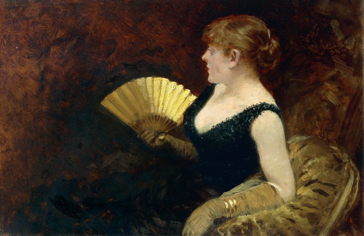 Žena s ventilátorem (olej na plátně) od Giuseppe or Joseph de Nittis