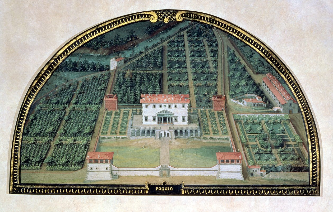 Villa Poggio a Caiano ze série lunet zobrazujících pohledy na Medicejské vily, 1599 (tempera na panelu) od Giusto Utens