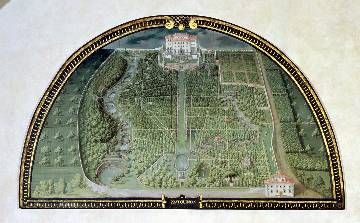 Villa Pratolino (Demidoff) ze série lunet zobrazujících pohledy na Medicejské vily, 1599 (tempera na panelu) od Giusto Utens