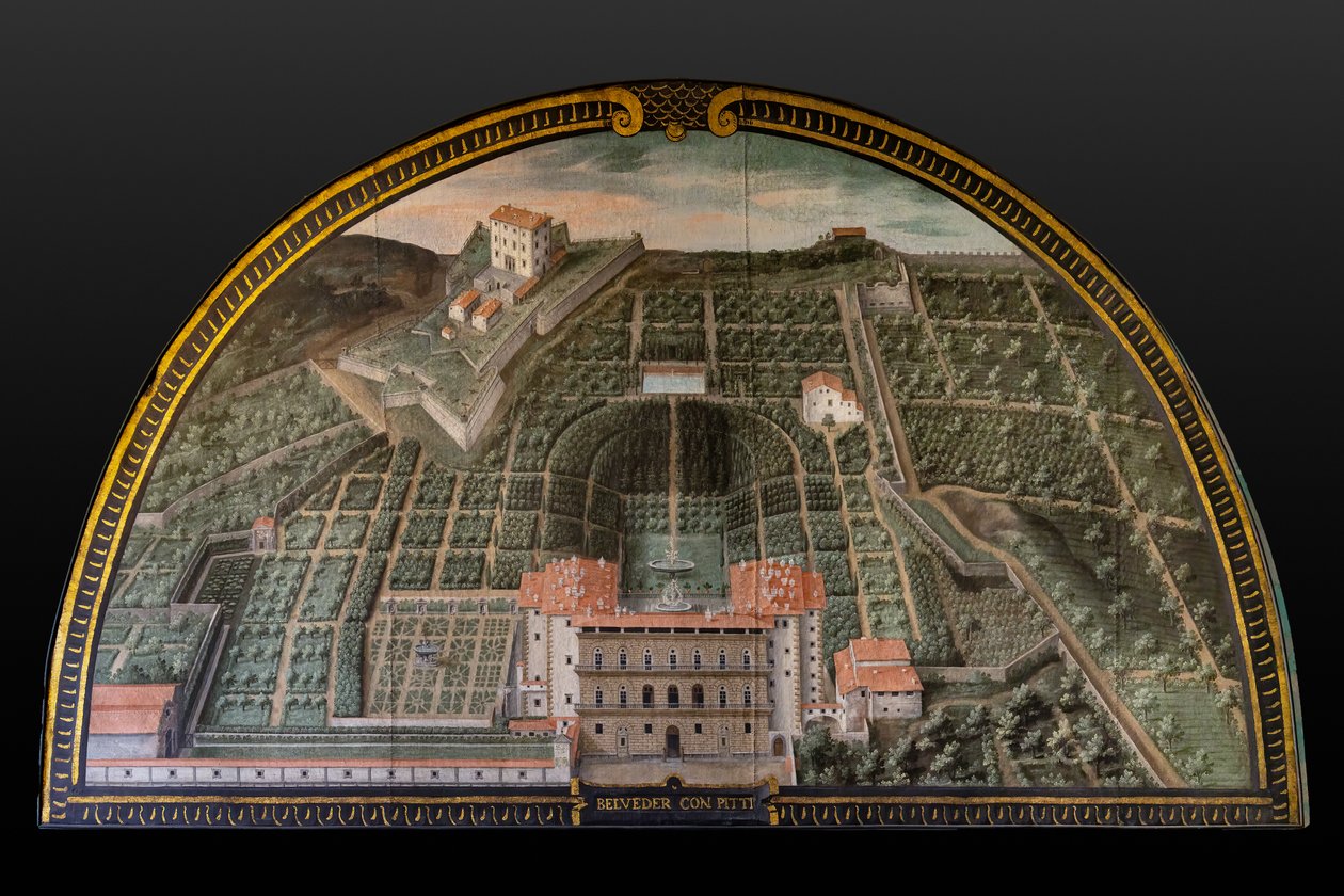 Palác Pitti, zahrady Buboli a pevnost Belvedere ve Florencii od Giusto Utens