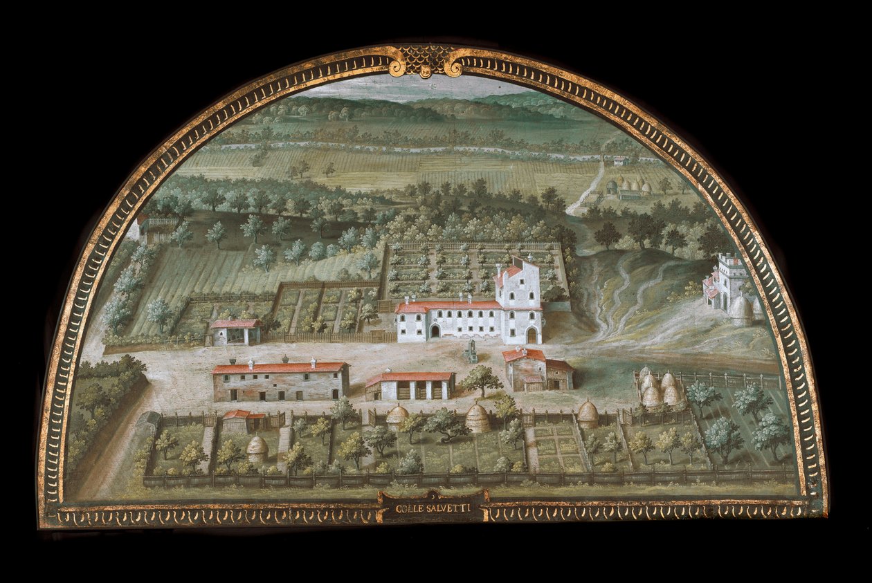 Pohled na Villa di Colle Salvetti poblíž Livorna, Itálie (Tempera od Giusto Utens