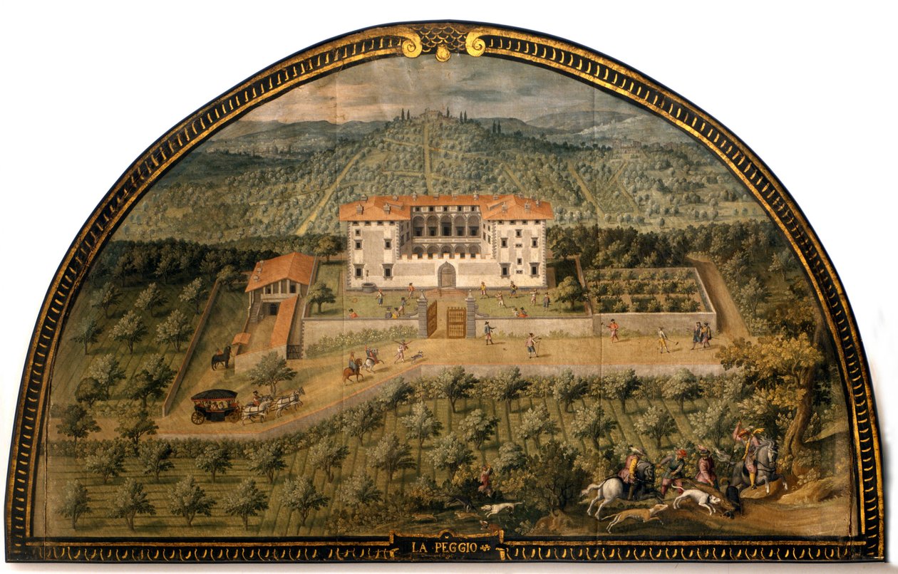 Vila "" La Peggio "" od Giusto Utense (16. století). Muži hrají míč. Muzeum Florencie, jak to bylo. Florencie. od Giusto Utens