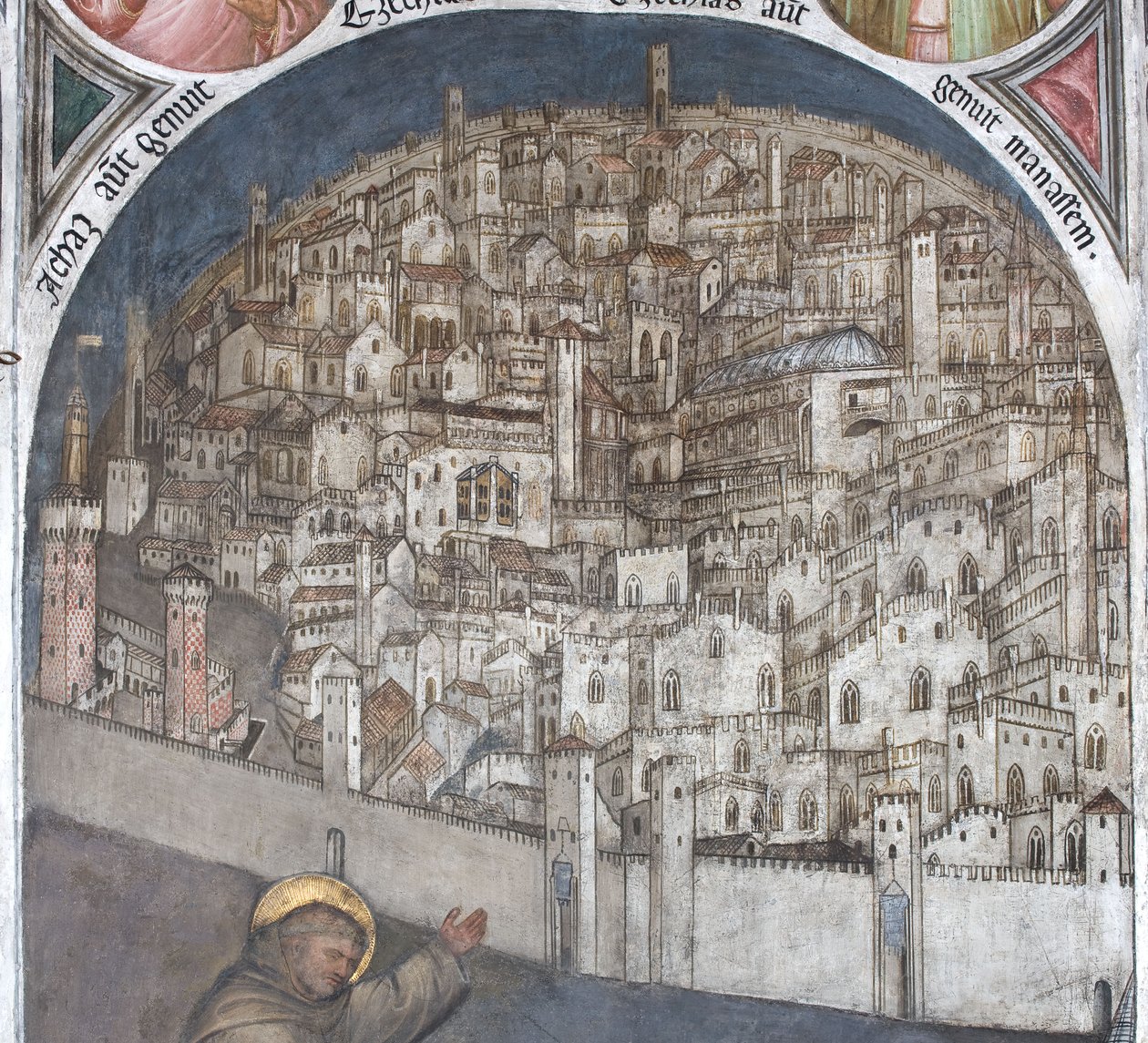Pohled na Padovu ve čtrnáctém století - bazilika Sant Antonio od Giusto de Menabuoi