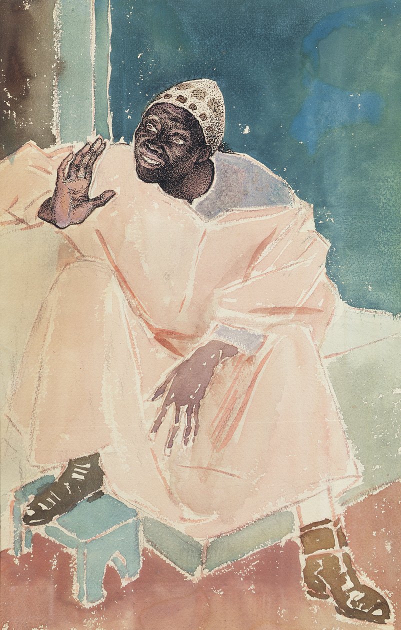 Sedící Maročan, 1936 (pero, inkoust a wc na papíře) od Glyn Warren Philpot