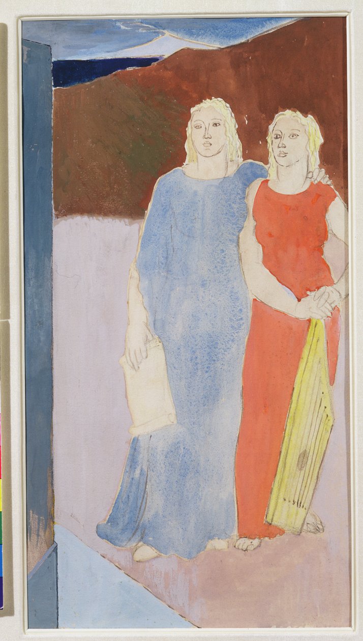 Dvě múzy u hrobu básníka, 1937 od Glyn Warren Philpot