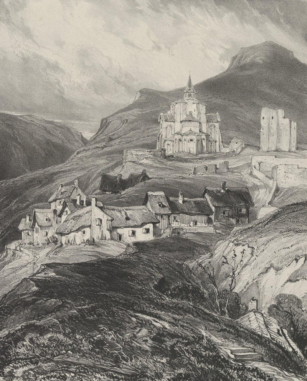Vnější apsida kostela Saint-Nectaire, 1831. od Godefroy Engelmann