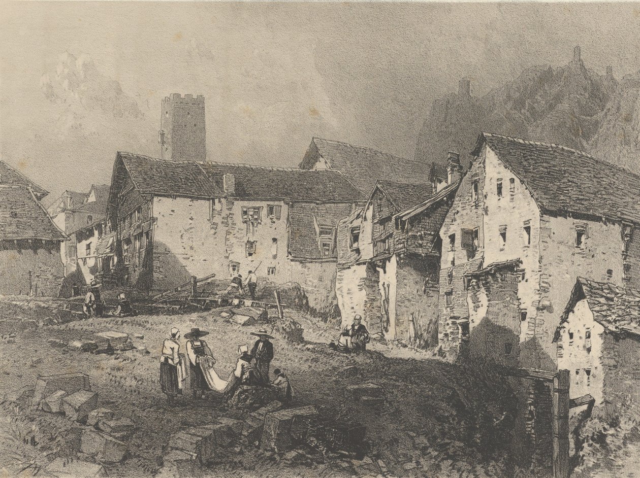 Pohled na horskou vesnici, ca. 1829-33. od Godefroy Engelmann