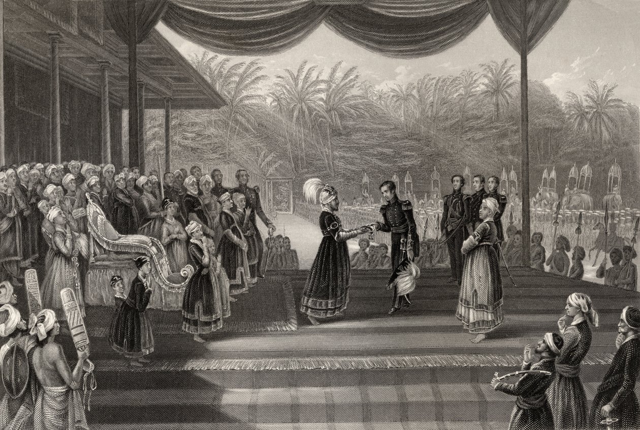 Durbar of the Rajah of Travancore, recepce generála Outrama a personálu od Godfrey