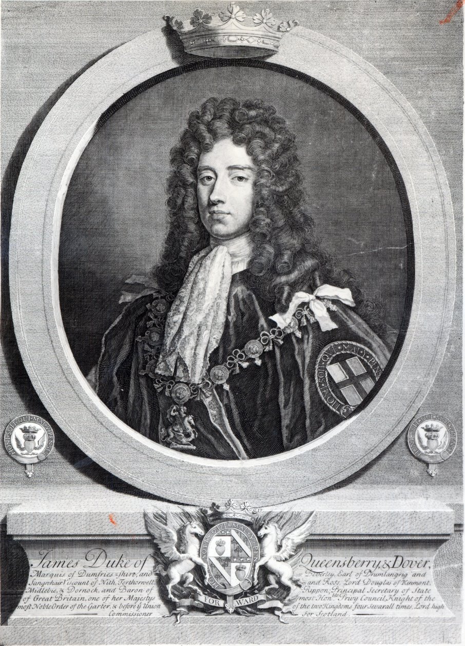 James Douglas, 2. vévoda z Queensberry, vyryl Louis du Guernier II od Godfrey Kneller