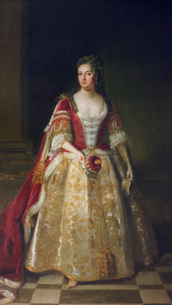 Portrét Angeliny Magdaleny (asi 1666-1736), druhé manželky 1. vikomta sv. Jana v korunovačním rouchu, 1727 od Godfrey Kneller