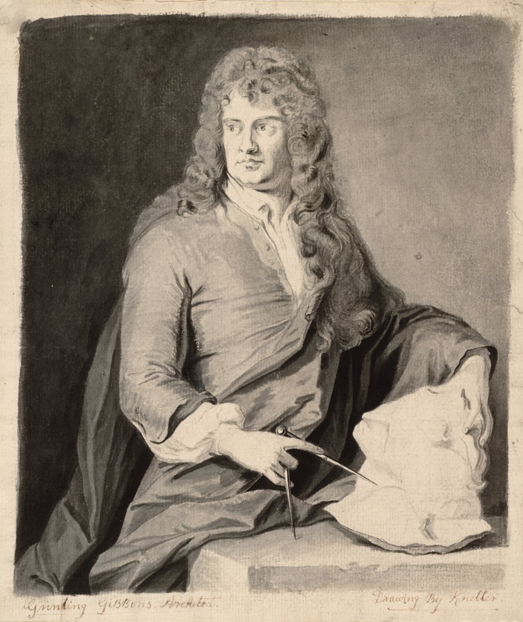 Portrét Grinling Gibbons (1648-1721) od Godfrey Kneller