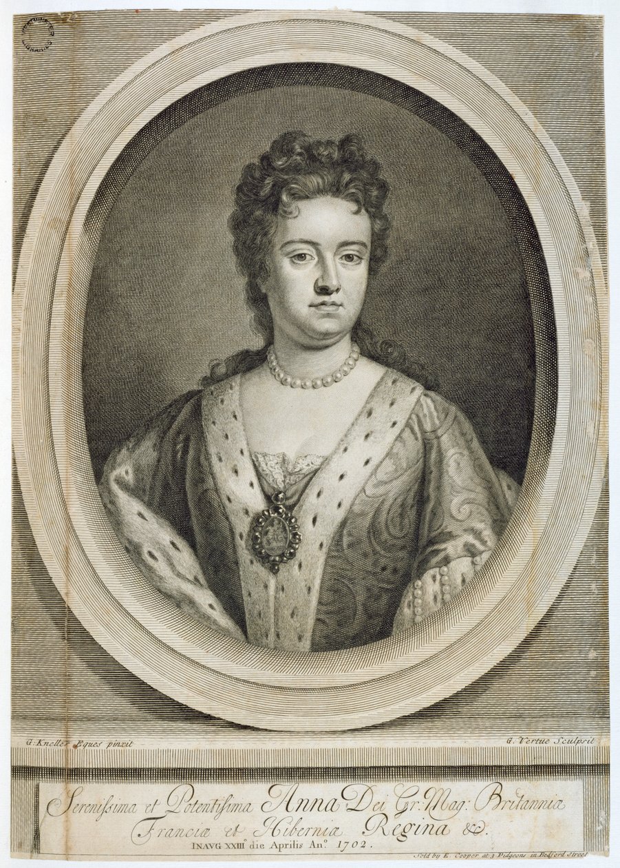 Královna Anna (1665-1714), vyryl George Vertue (1684-1756), 1702 od Godfrey Kneller