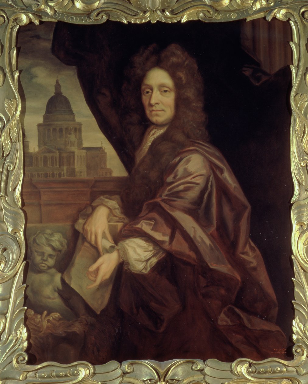 Sir Christopher Wren (1632-1723) okopírovaný Edmundem Dyerem od Godfrey Kneller
