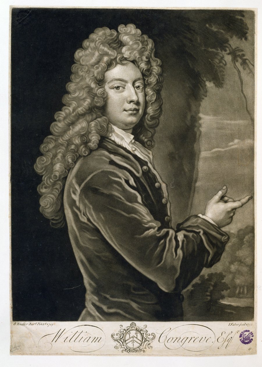 William Congreve (1670-1729), ryl John Faber (1684-1756), 1733 od Godfrey Kneller