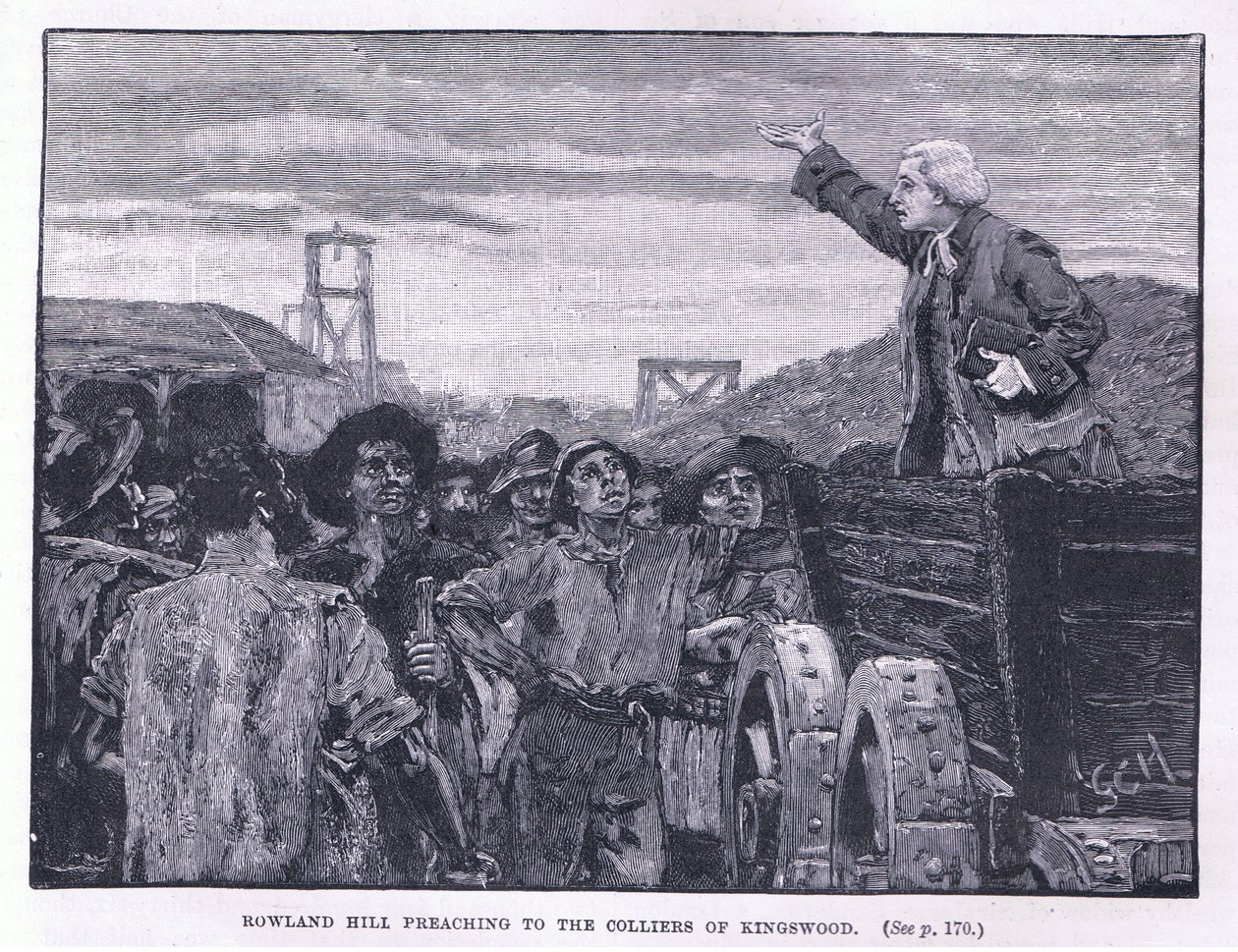 Rowland Hill káže havířům v Kingswoodu od Godfrey C. Hindley
